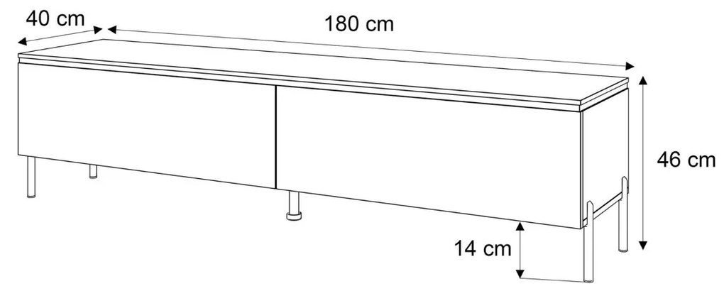 TV STOLÍK NESSIE 2 NA NOŽIČKÁCH BIELY LESK + ZLATÝ 180 cm