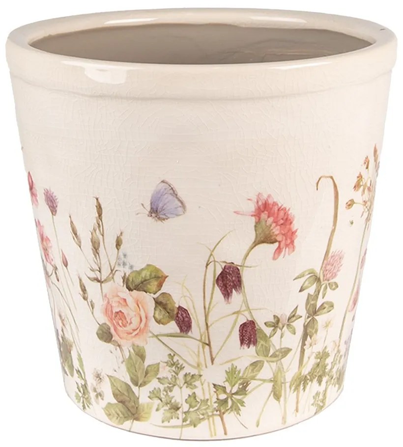 Keramický obal na kvetináč s lúčnymi kvetmi Flowers of Love L - Ø21*19 cm