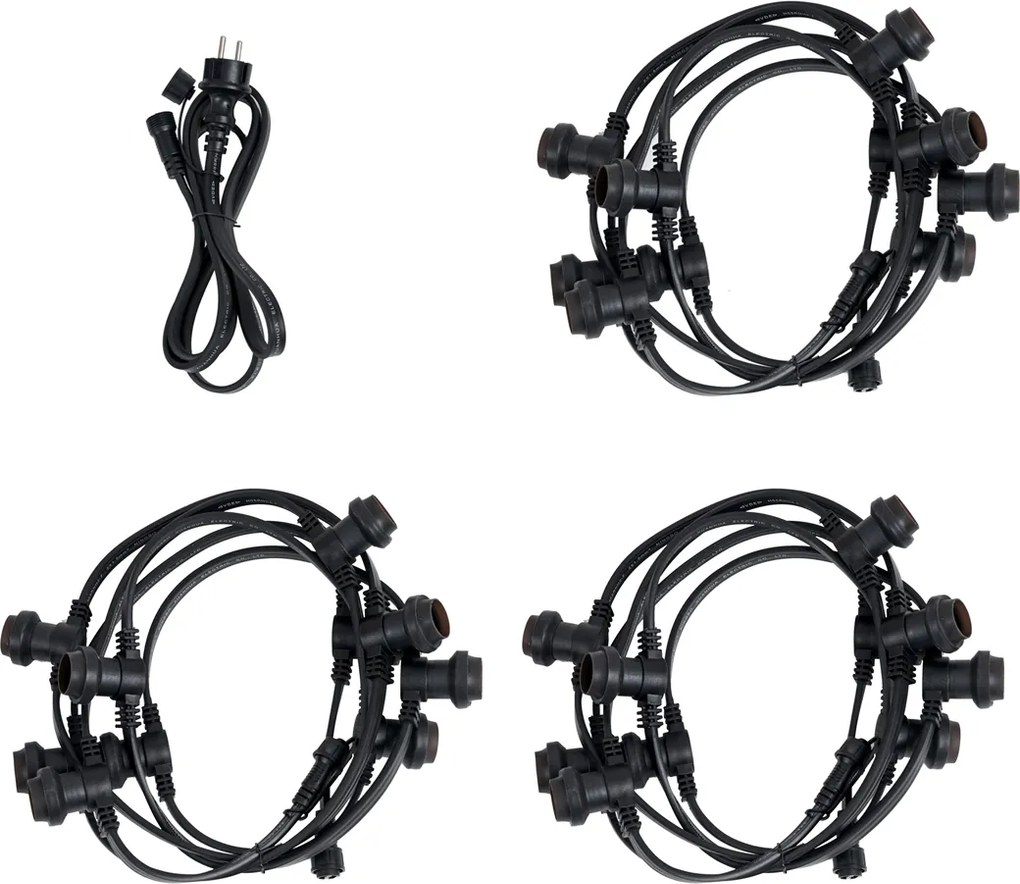 Prepojiteľné čierne girlandové osvetlenie so zástrčkou 18 m vrátane E27 P45 30-svetiel IP44 - Lubber