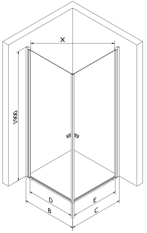 Mexen Pretoria Duo, 2-krídlový sprchovací kút 90(dvere) x 90(dvere) x 190 cm, 6mm číre sklo, čierny profil + slim sprchová vanička 5cm, biela, 852-090-090-70-02-4010B