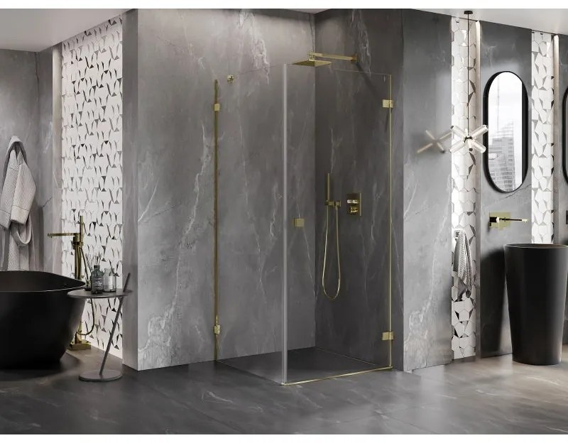 Mexen Lunar-B, pravostranný výklopný sprchový kút 80 x 80 cm, 8mm číre sklo, zlatý profil, 832-080-080-50-00-P