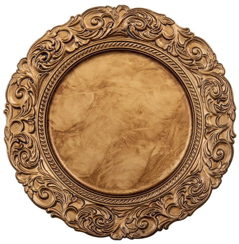 Zlatý zdobený plastový dekorativní talíř - Ø 33*2 cm