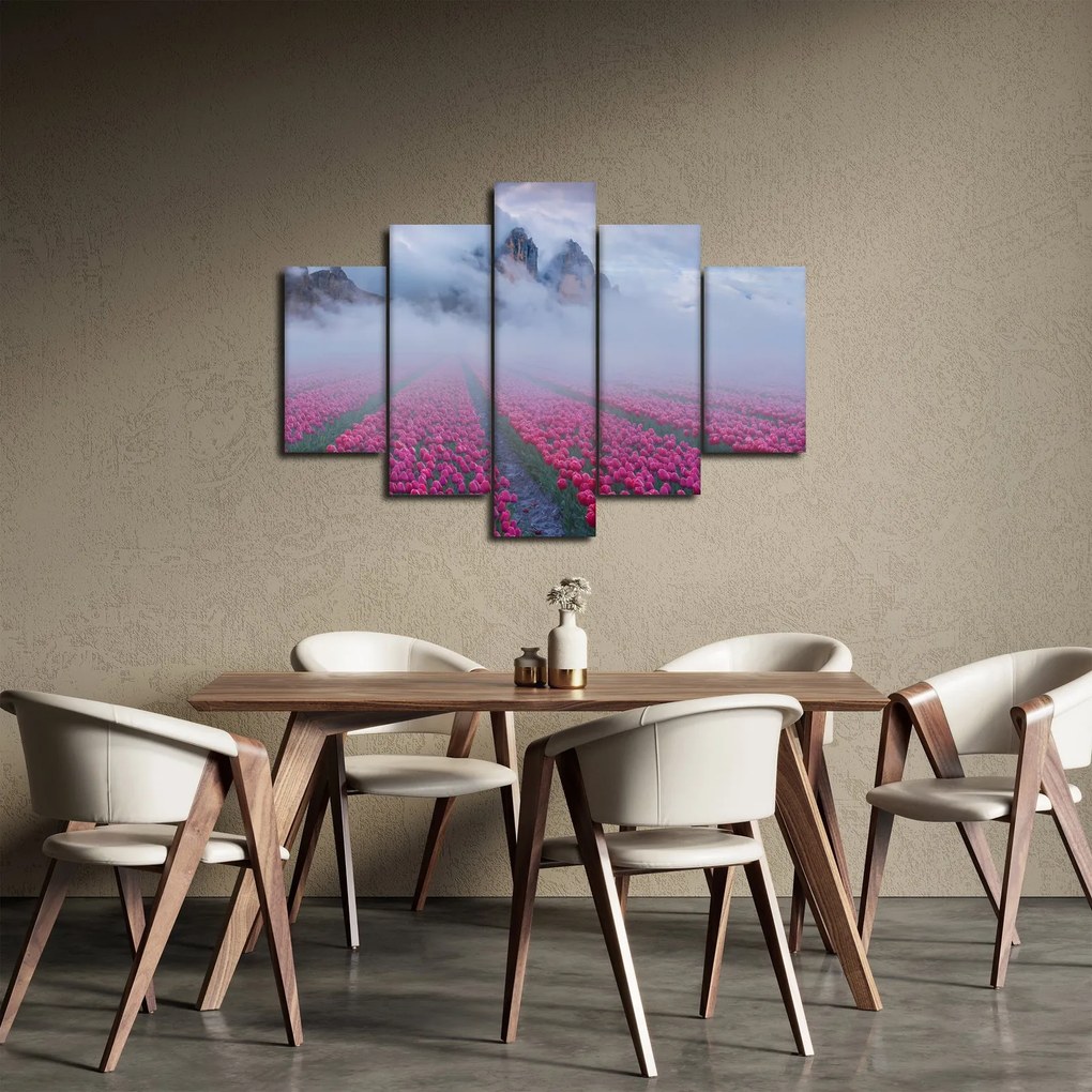 Obraz - Krajina s tulipánovými poľami (150x105 cm)