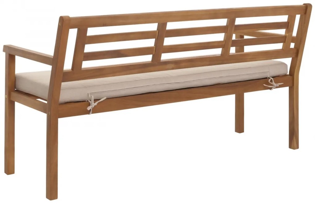 Záhradná lavička HWC-N47, 82x145x59 cm, akáciové drevo - krémovo-béžový vankúš