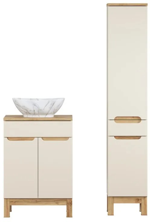 Kúpeľňová zostava Bali Casad Pati s umývadlom, doskou a skrinkami 60 cm kašmírová/dub wotan