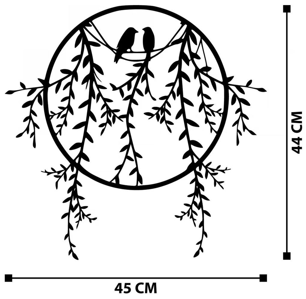 Nástenná kovová dekorácia Vtáčiky 45x44 cm čierna