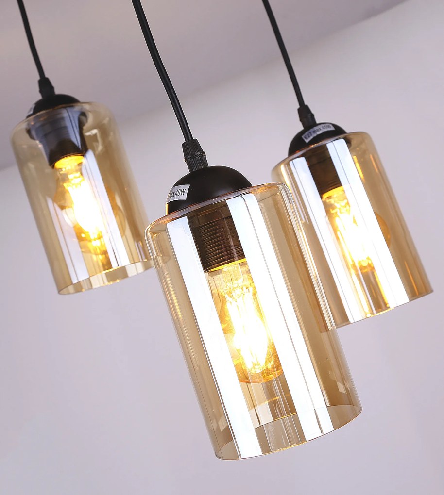Candellux Čierno-hnedý závesný luster Bistro pre žiarovku 3x E27 s guľatou základňou 33-00576