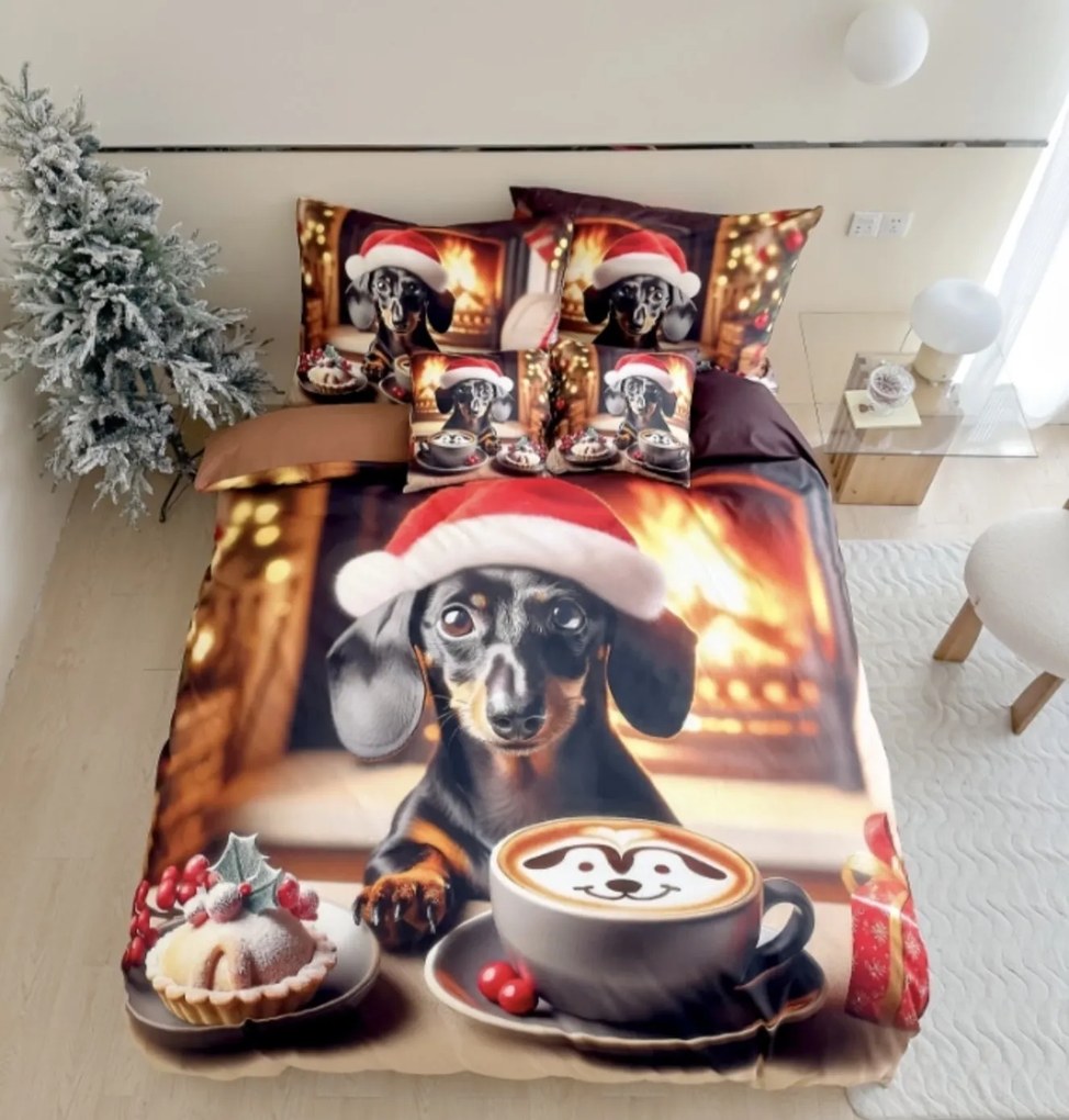 3 dielne Vianočné Flanelové obliečky 3D polycotton Christmas Dogs 200x140cm+90x70cm TiaHome