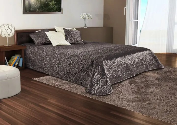 Luxusný saténový prehoz na dvojposteľ v béžovej farbe s motívmi 220 x 240 cm
