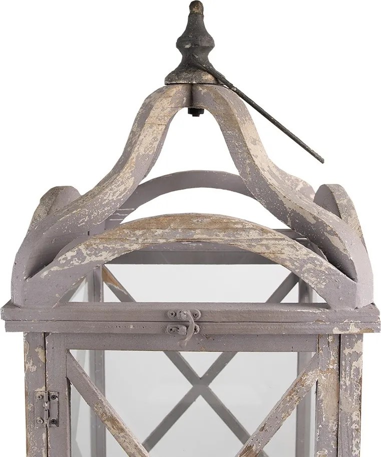 2ks sivá antik drevená lampáš - 33*33*73 / 25*25*56 cm