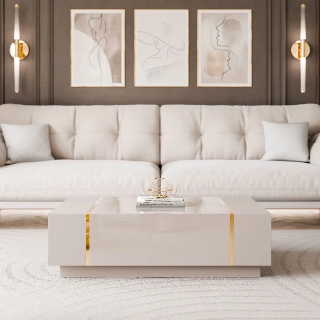 KONFERENČNÝ STOLÍK SANTINO KAŠMÍR VYSOKÝ LESK / ZLATÝ