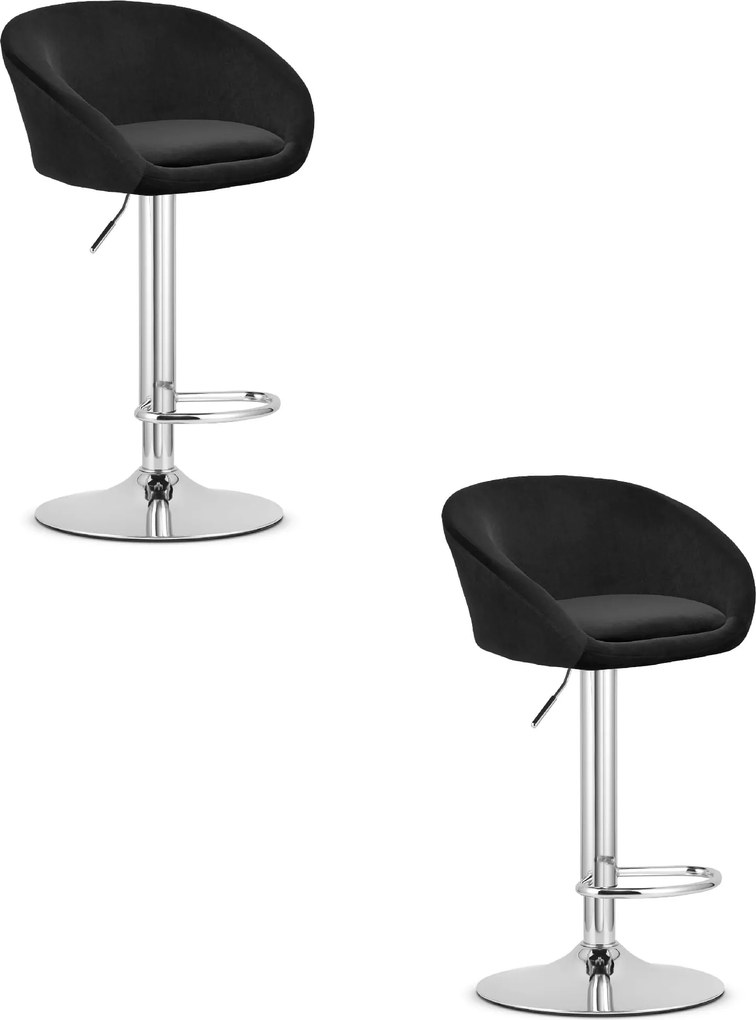 Sada 2 barových stoličiek EAST čierny zamat / chrómová podnož