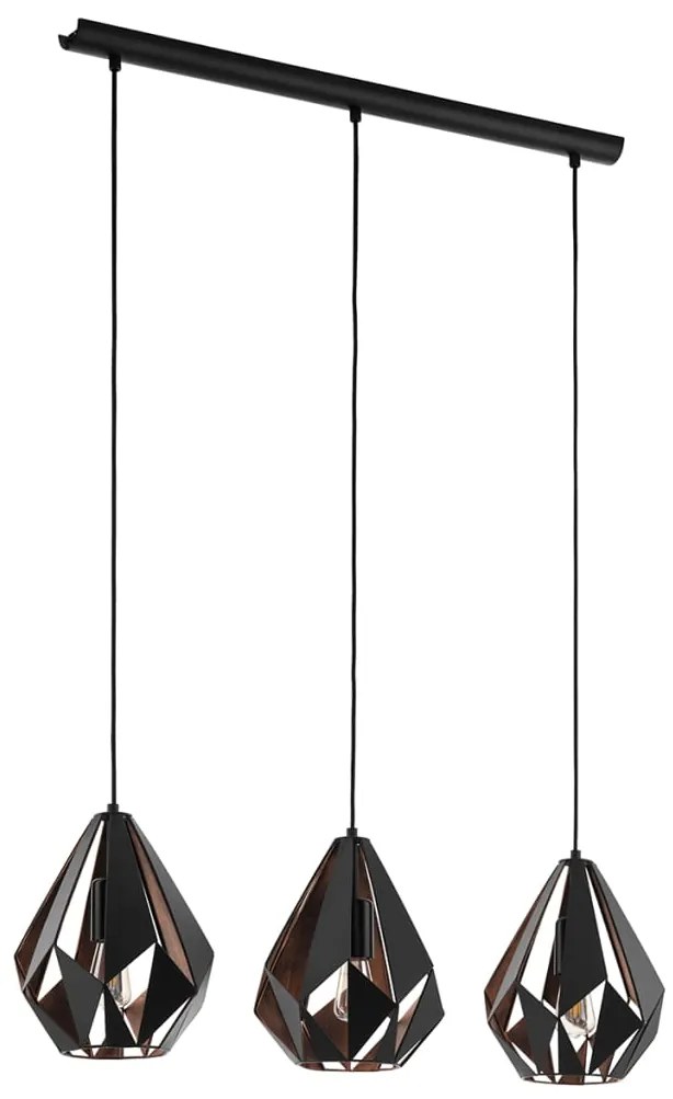 EGLO Závesná lampa "CARLTON 1" 3x60 W, čierna a medená, 49991