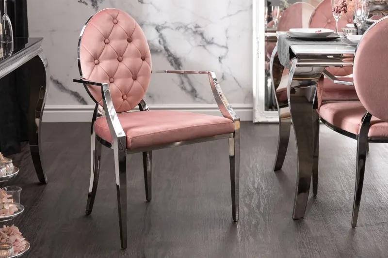 Dizajnová stolička Modern Barock s opierkami zamat ružová
