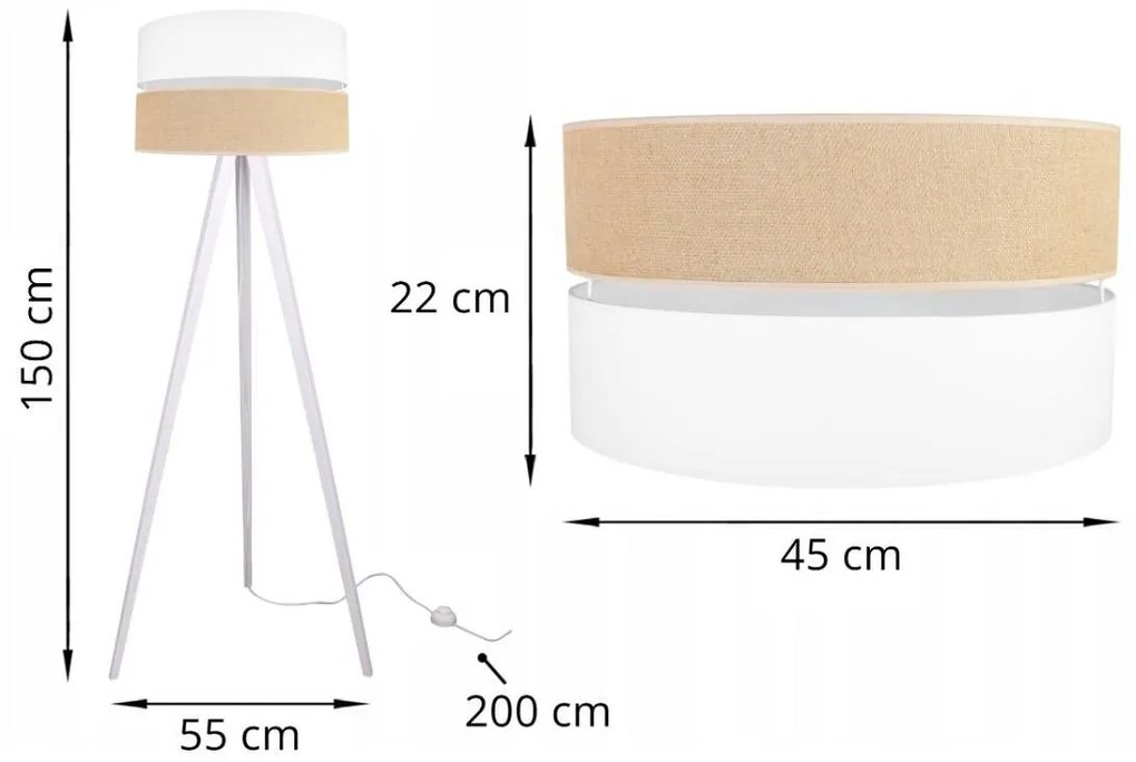 Stojacia lampa Juta, 1x jutové/biele textilné tienidlo, w