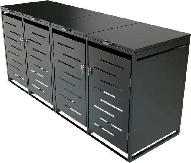 Kovový prístrešok pre 4 popolnice, antracit, 264×116×80 cm