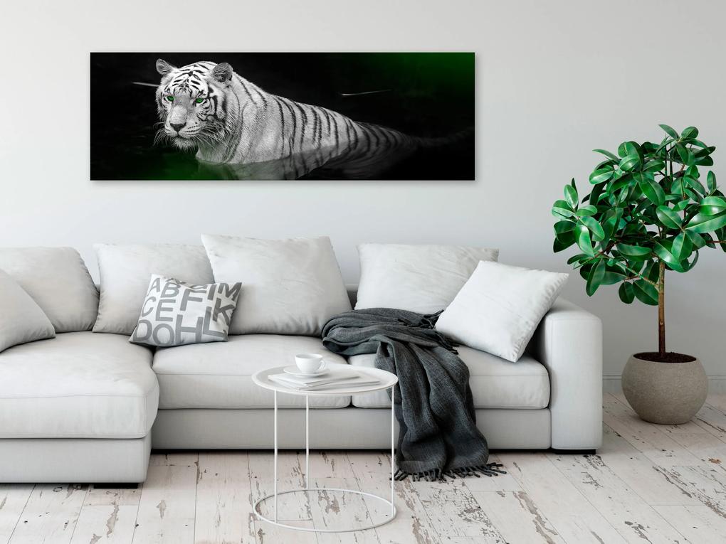 Artgeist Obraz - Shining Tiger (1 Part) Green Narrow Veľkosť: 135x45, Verzia: Premium Print