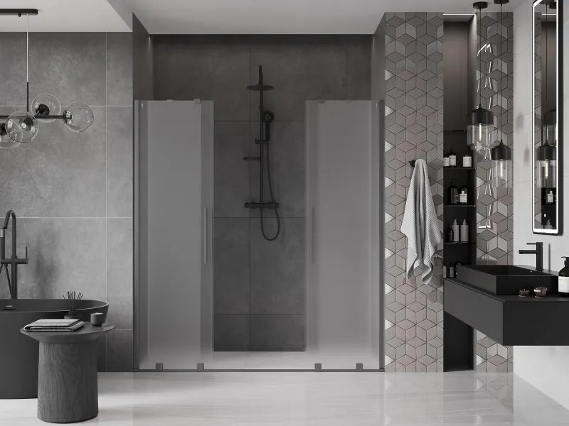 Mexen Velar Duo, posuvné sprchové dvere do otvoru 170 cm, 8mm sklo námraza, grafit brúsený, 871-170-000-32-66