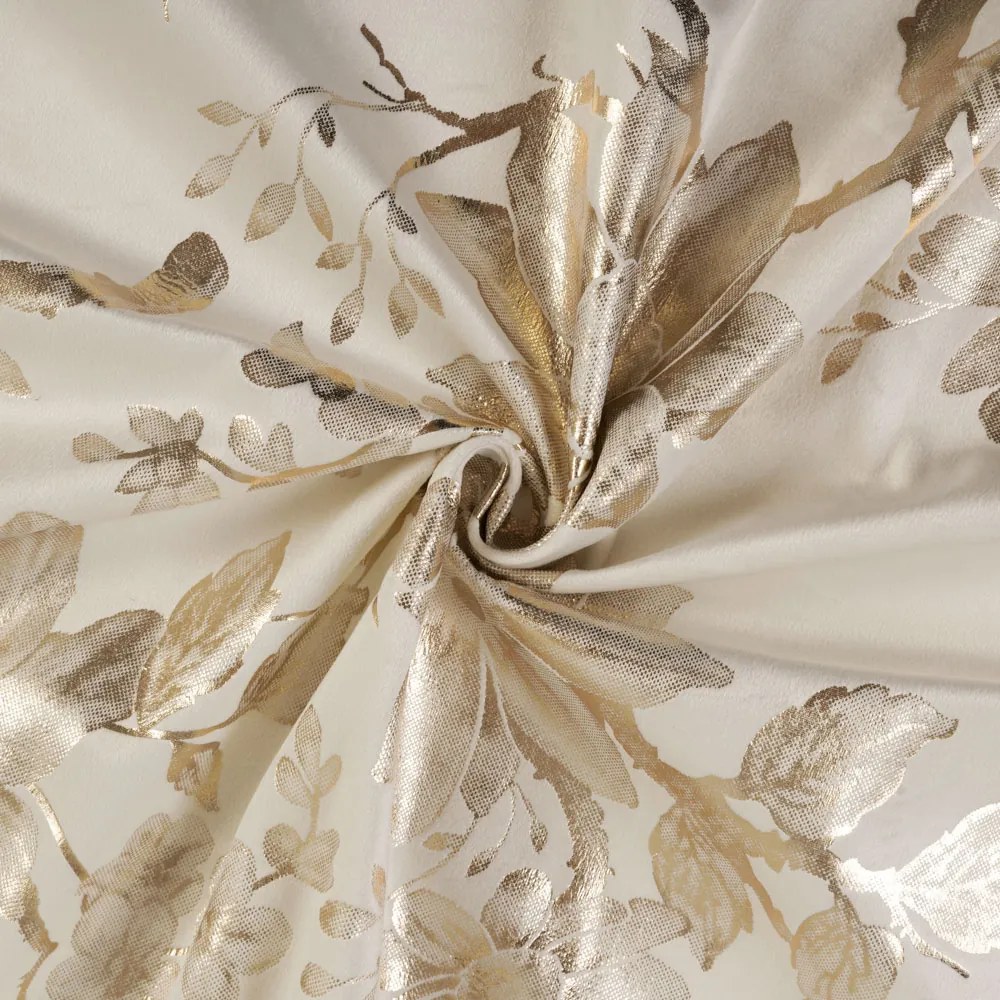 Biante Zamatový behúň na stôl Isabela Flower IBL-023 Zlaté kvety na krémovom 35x140 cm