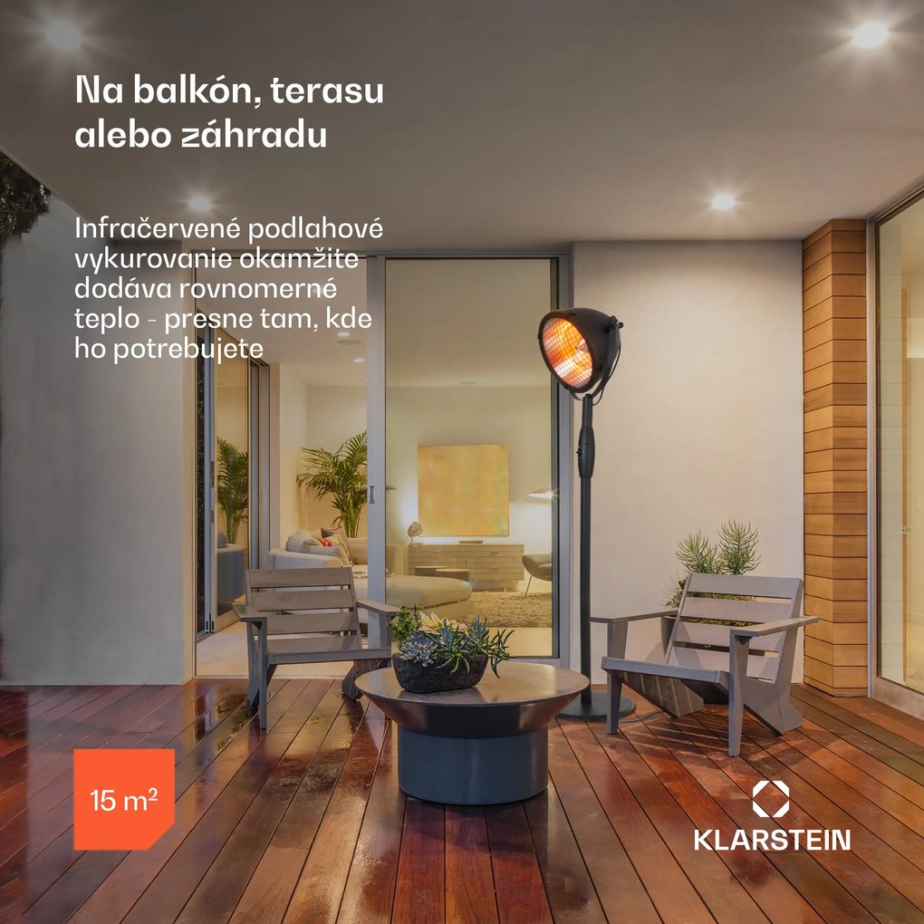 Blumfeldt Heatspot, terasový ohrievač, 900/1200/2100 W, IR ComfortHeat, čierny