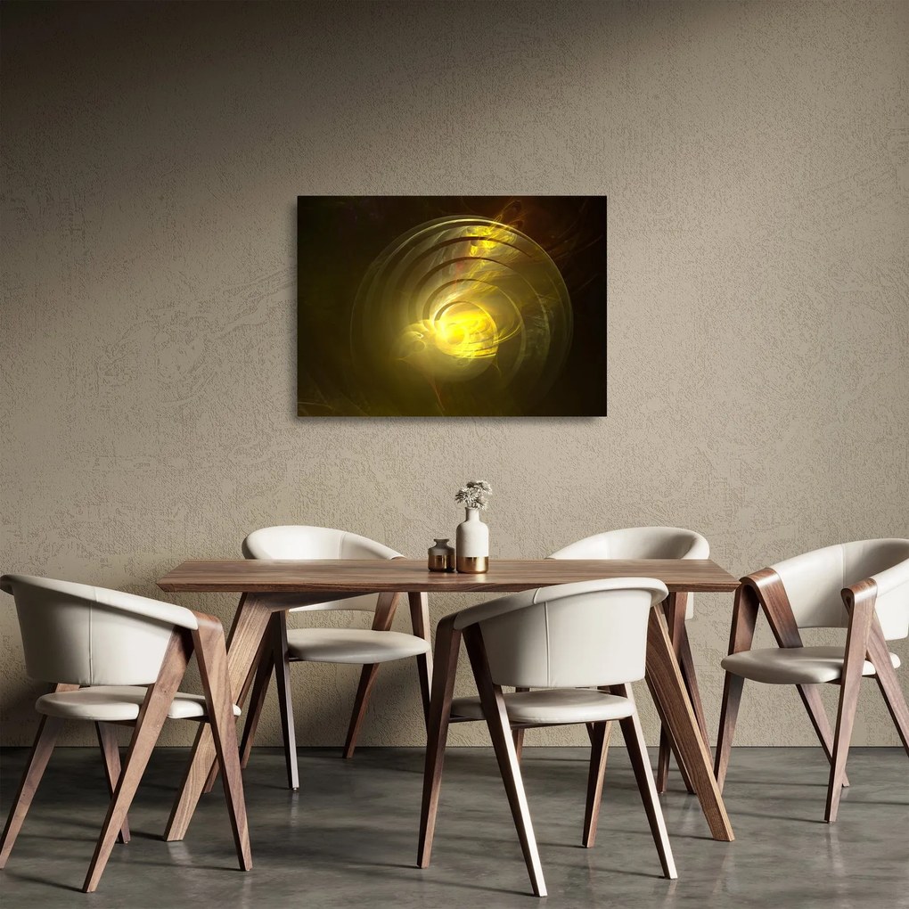 Sklenený obraz žltej abstraktnej špirály (70x50 cm)
