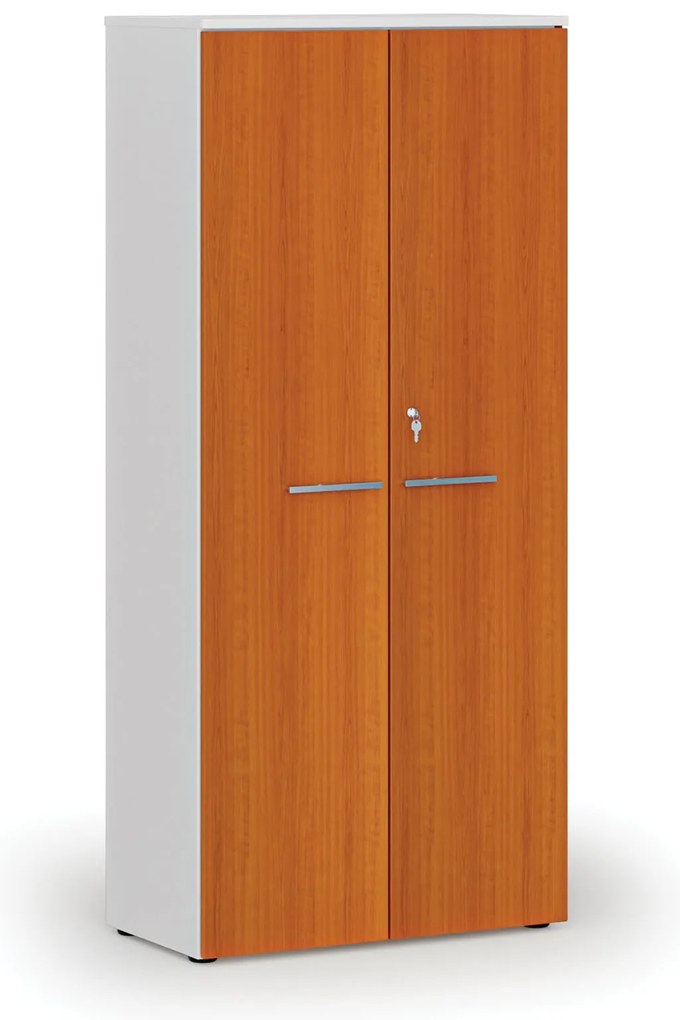 Kancelárska skriňa s dverami PRIMO WHITE, 800 x 420 x 1781 mm, biela/čerešňa