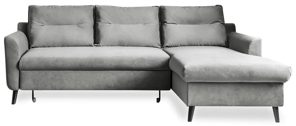 Svetlosivá zamatová rozkladacia rohová pohovka Miuform Stylish Stan, pravý roh