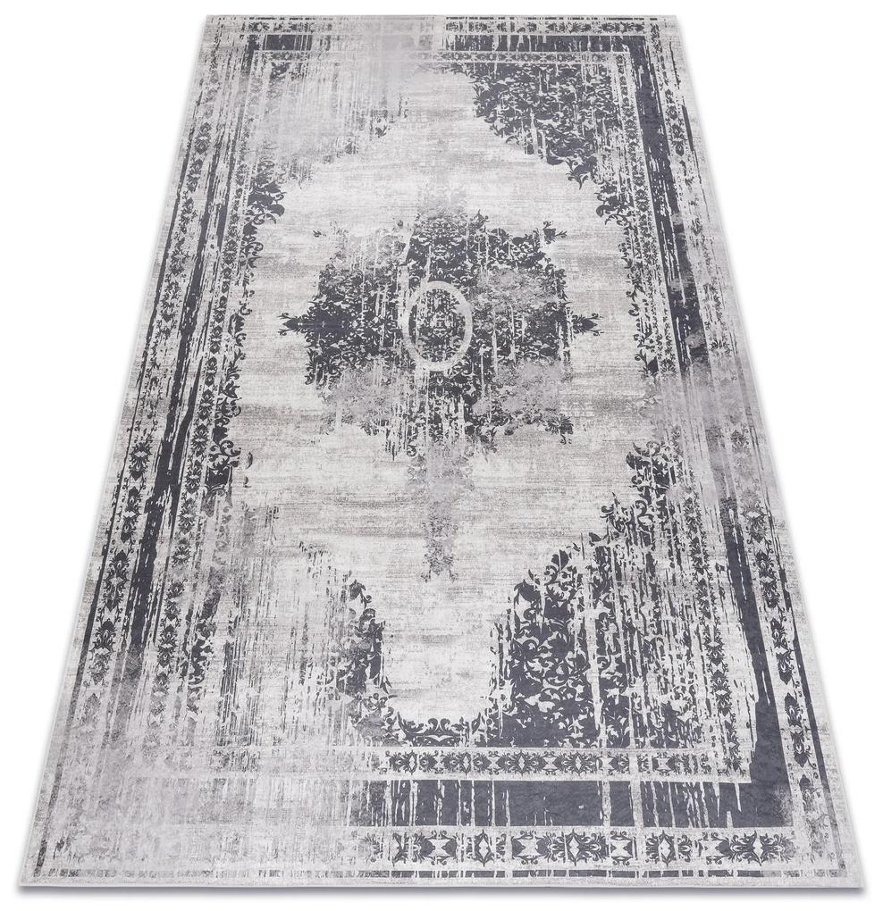 Prateľný protišmykový koberec ANDRE 1187 Ornament, čierno - biely