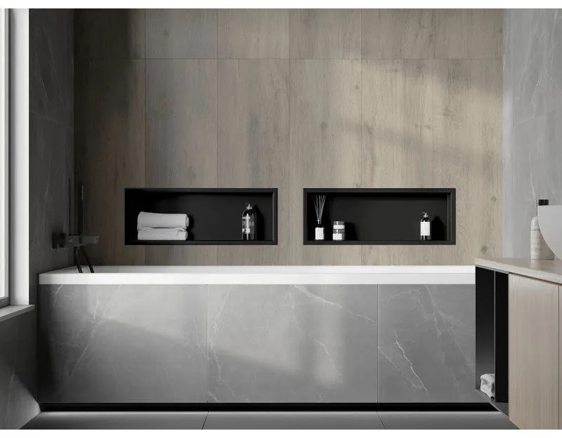 Mexen X-Wall-R, polička na zapustenie na obklad s golierom 60 x 20 cm, čierna matná, 1970602010