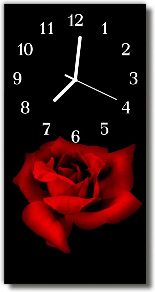 Sklenené hodiny vertikálne  Kvety Červená ruža