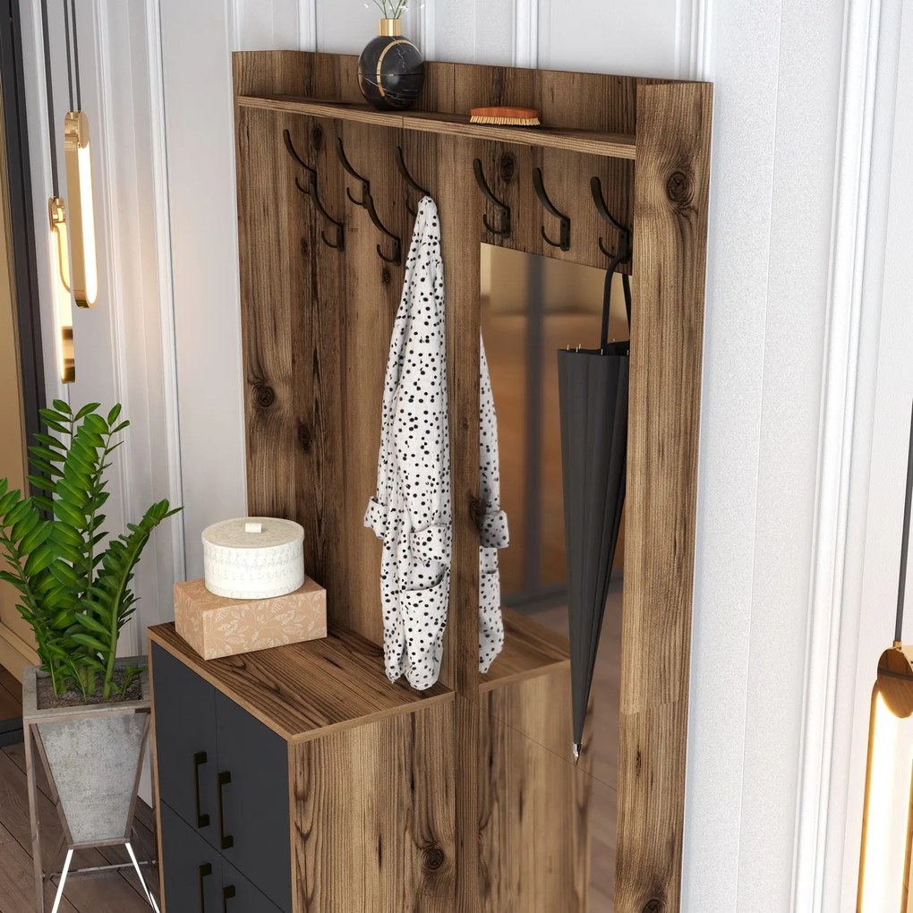 Predsieňová stena Betina BC (Orech + Antracit) (so zrkadlom). Akcia -20%. Vlastná spoľahlivá doprava až k Vám domov. 1072518