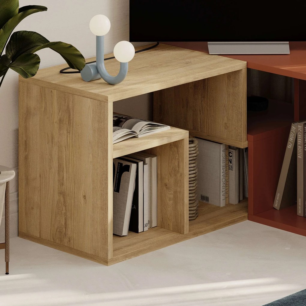 Televízny stolík Houseland Glis dub zafírový/škoricovo hnedý