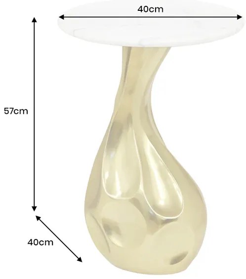 Príručný stolík TEAR 60cm zlatobiely mramor