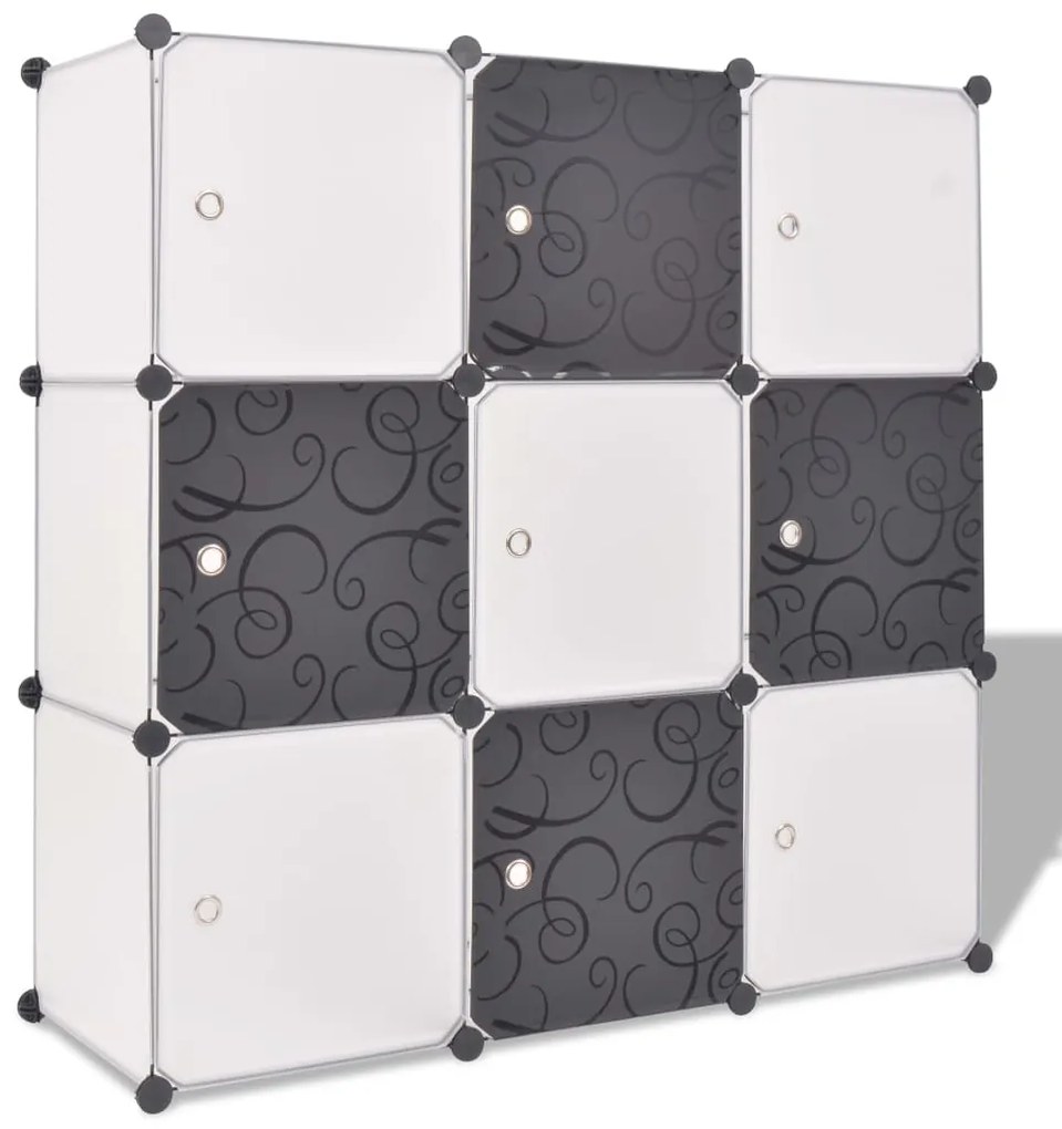 vidaXL Úložná skrinka v tvare kocky s 9 priečinkami, čierna a biela