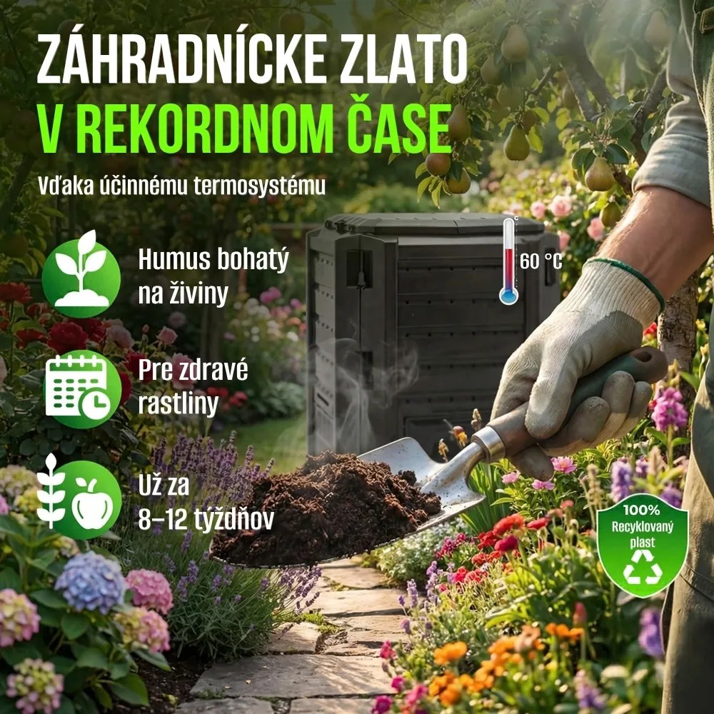Záhradný kompostér COMPOGREEN, 800l, čierna Prosperplast