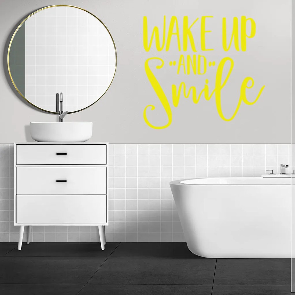 Veselá Stena Samolepka Nápis Wake up and Smile Farba: černá, Veľkosť: 100 x 93 cm