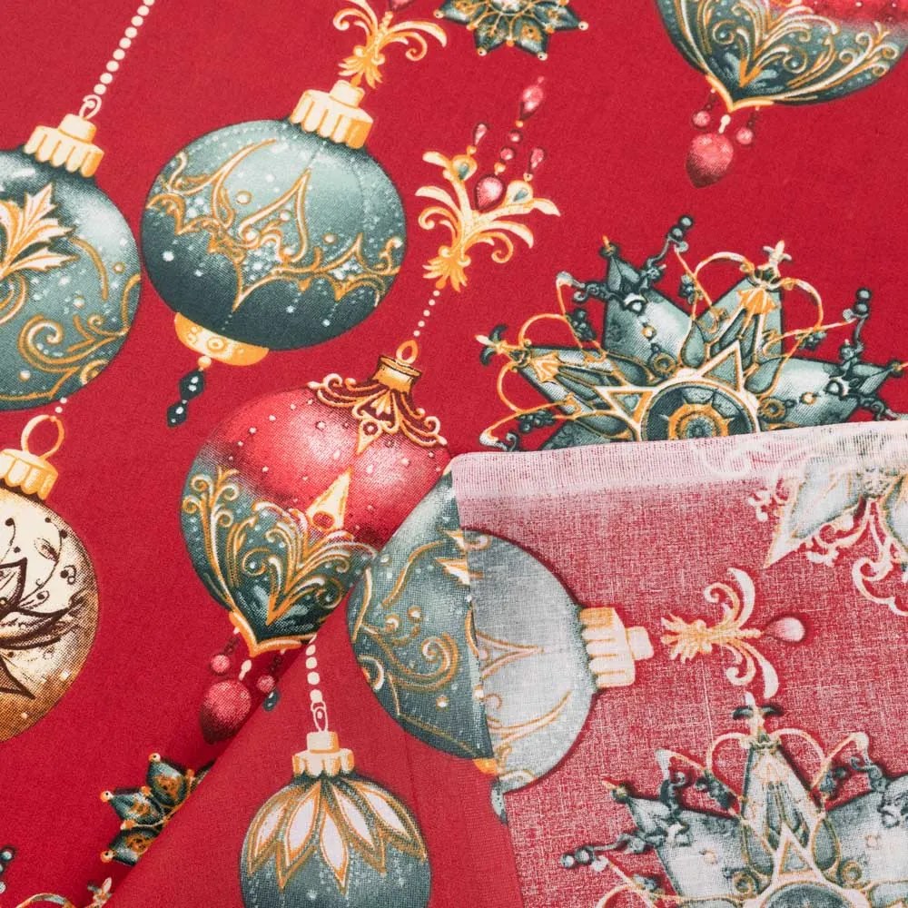 Biante Bavlnený záves Sandra SA-528 Vianočné banky na červenom 150x190 cm