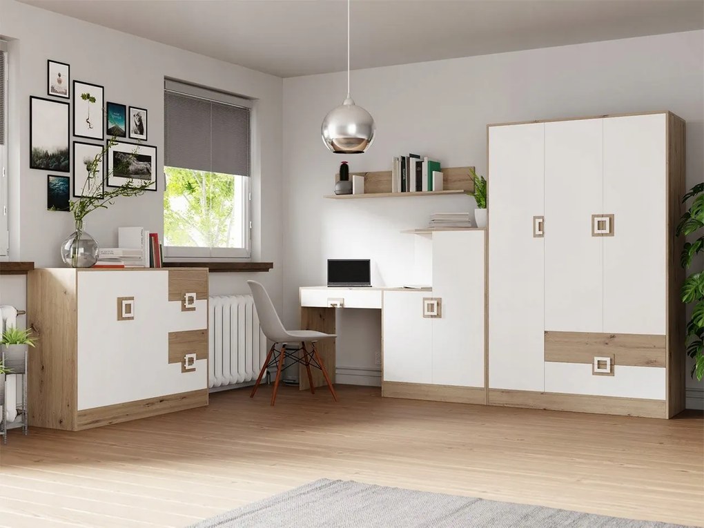Nábytok do študentskej izby Monella VI (dub svetlý biela)