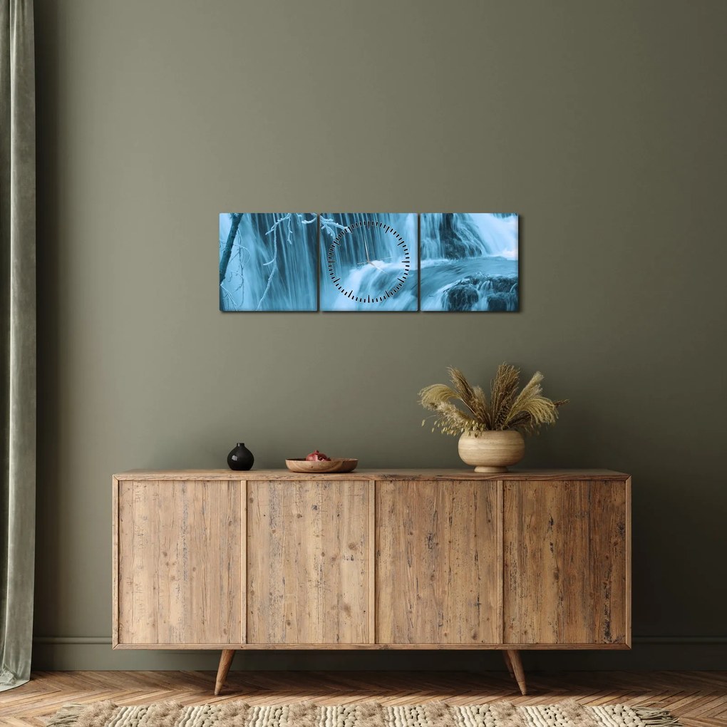 Obraz - ľadové vodopády (s hodinami) (90x30 cm)