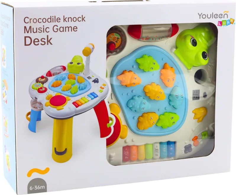 LEAN Toys Interaktívny vzdelávací stolík krokodíl s pianom a bubienkom