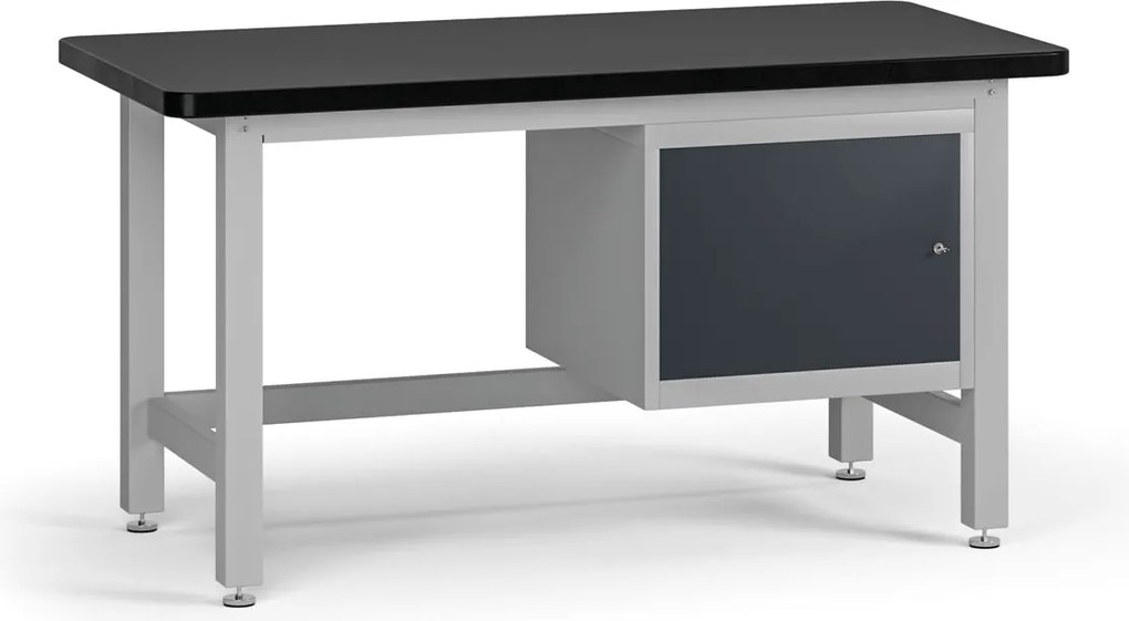 Pracovný stôl do dielne G4 so závesnou skrinkou na náradie, MDF + PVC doska, 1500 x 750 x 800 mm, grafit