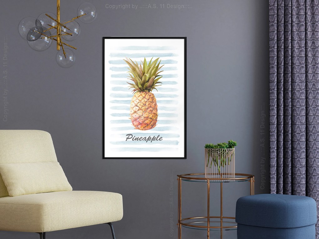 Artgeist Plagát - Pineapple and Stripes [Poster] Veľkosť: 40x60, Verzia: Čierny rám s passe-partout