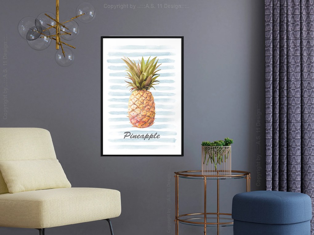 Artgeist Plagát - Pineapple and Stripes [Poster] Veľkosť: 40x60, Verzia: Zlatý rám