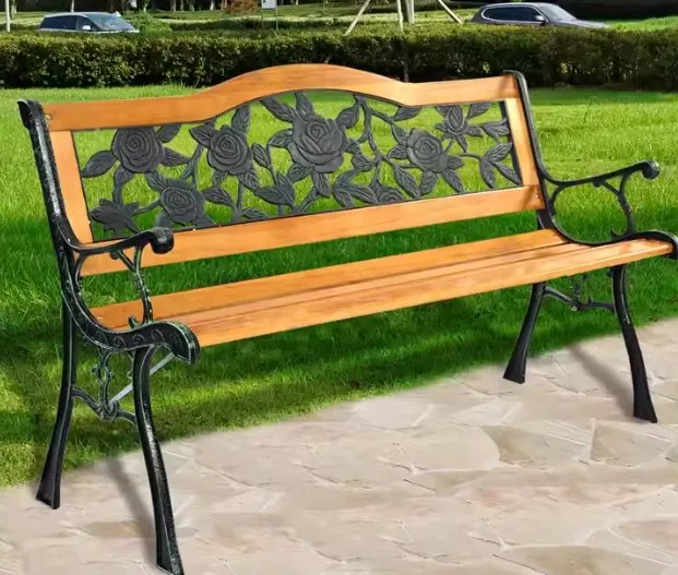 Lean Drevená záhradná lavička s operadlom - ruže