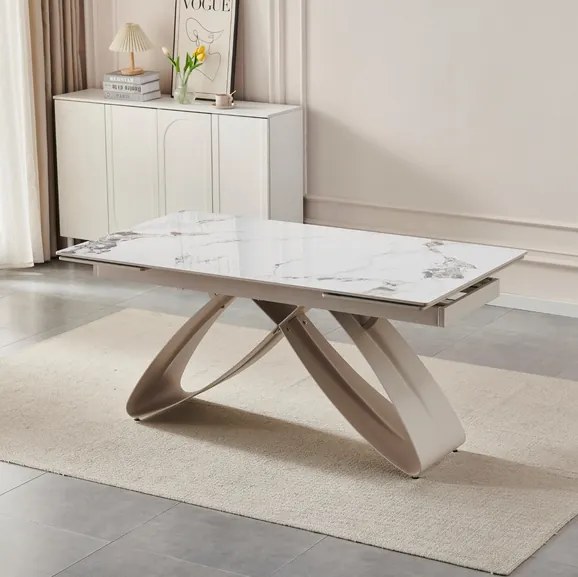 Stôl MATEO 160–240 cm biely mramor/kašmir