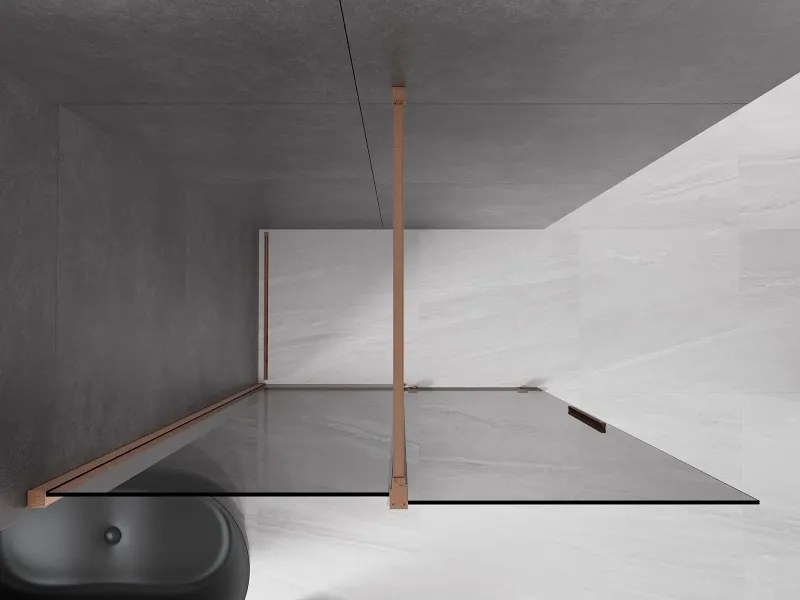 Mexen Velar, sprchová zástena s posuvnými dverami Walk-in 160 x 200 cm, 8mm šedé sklo, medená matná, 871-160-000-43-65