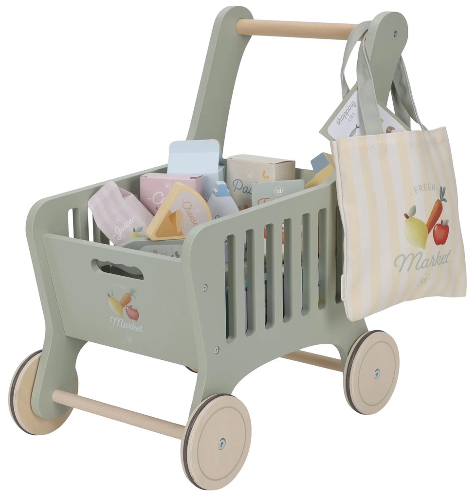Nákupný vozík s doplnkami drevený