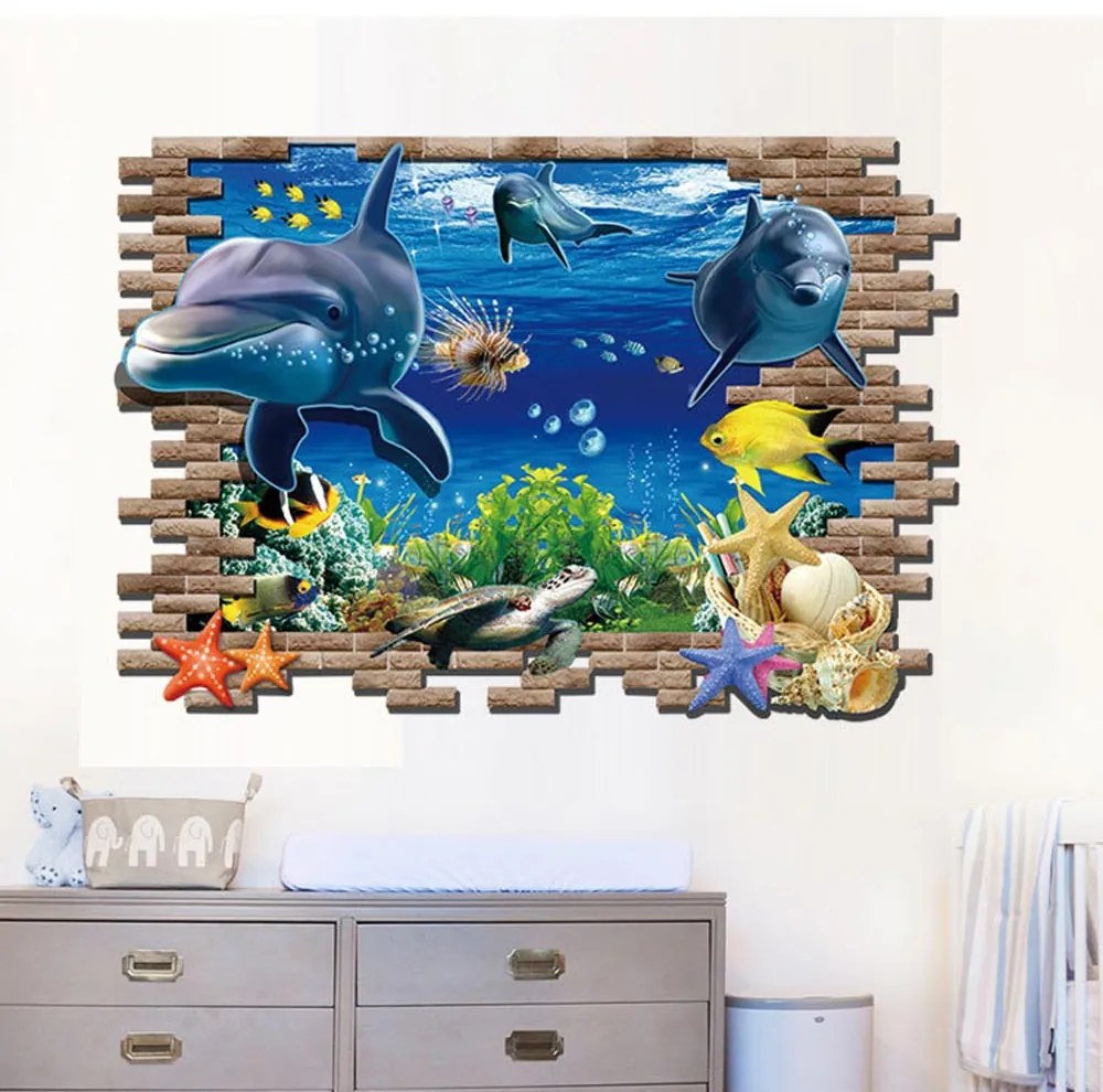 Veselá Stena Samolepka na stenu na stenu Roztomilé delfíny Veľkosť: 88 x 58 cm