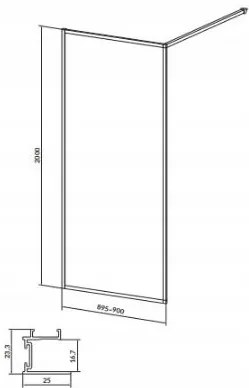 Cersanit Larga, Walk-In sprchová zástena 90x200 cm, 8mm priehľadné sklo, chrómový profil, S932-135