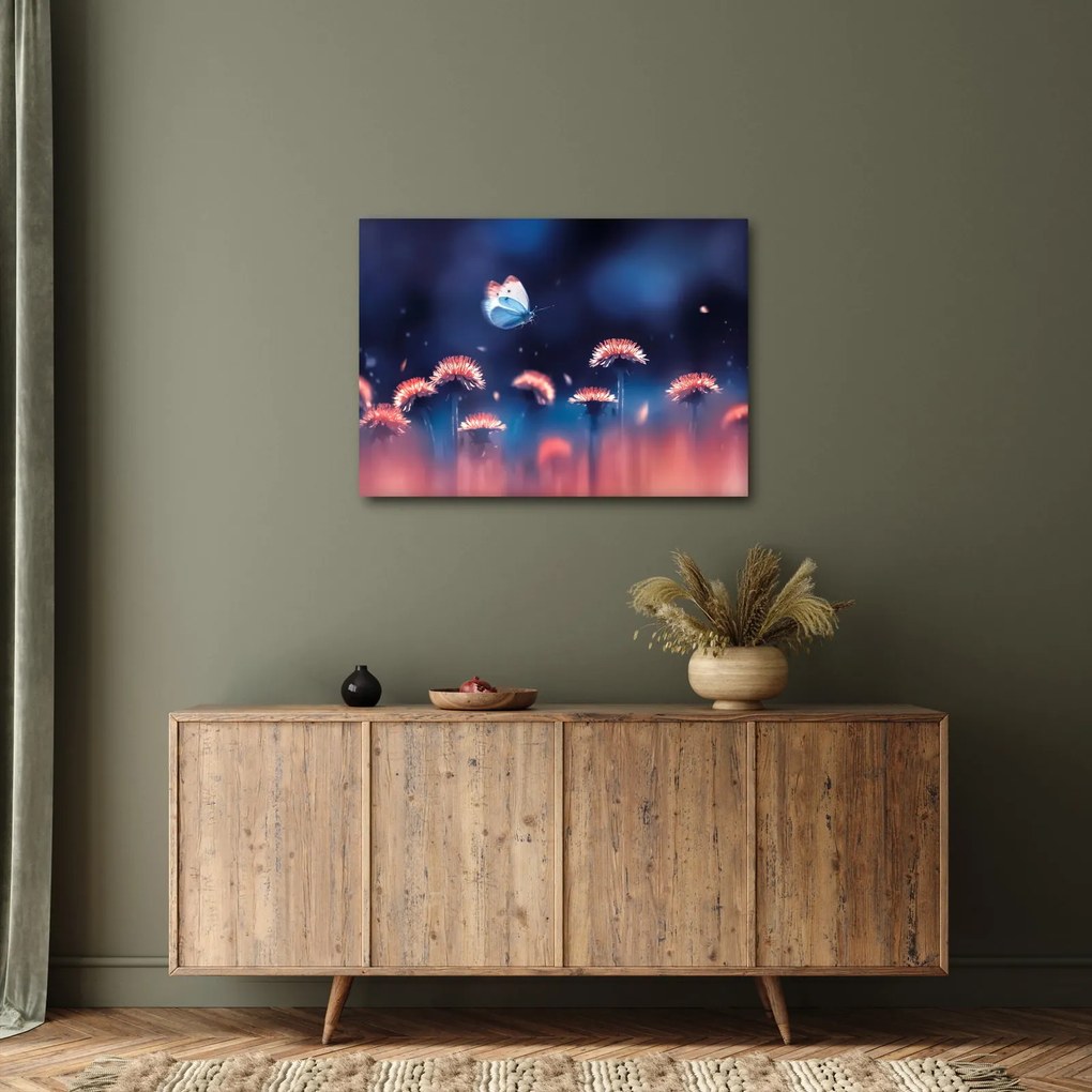 Obraz púpav s modrým motýľom (70x50 cm)